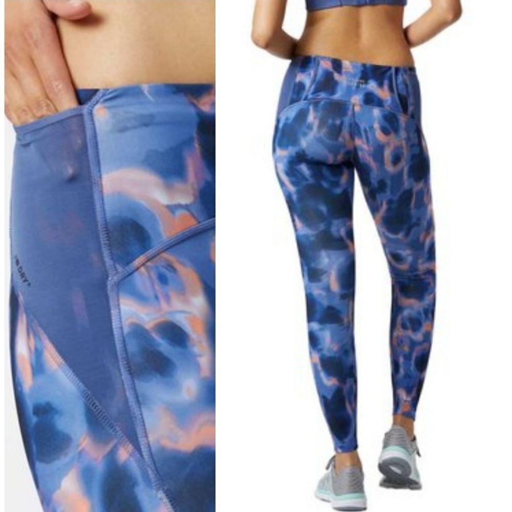NEW L NEW BALANCE RUNNING TOWEL POUCH IMPACT TIGHTS BLUE LEGGINGS LARGE NWT